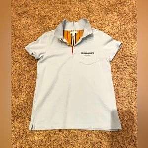 Boys Burberry cotton Pique shirt. Size 14Y. Worn once. Color baby blue.
